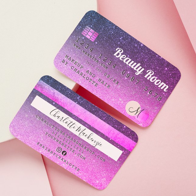 Kredit-kort lila rosa glitter skönhet vid  visitkort (Skapare uppladdad)