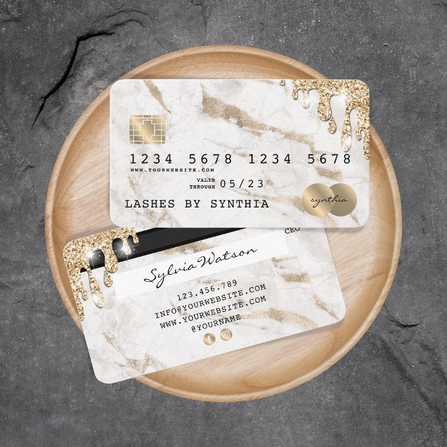 Kredit-kort med formaterad drivning Guld Marble Visitkort (Skapare uppladdad)