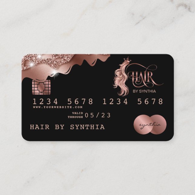 Kredit-kort med formaterad droppning Ro Guld Hair  Visitkort (Framsida)
