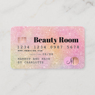 Kredit-kort, pastel glitter chic skönhetsmonogram visitkort
