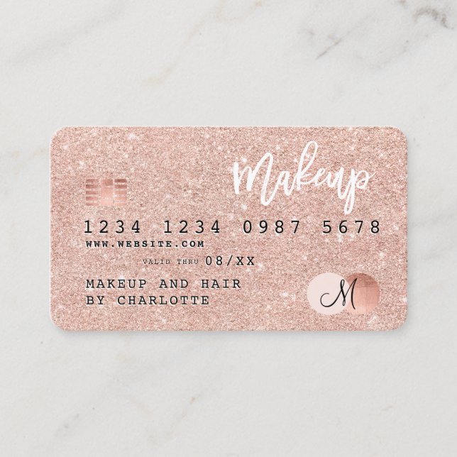 Kredit-kort ro glitter makeup hår monogram visitkort (Framsida)