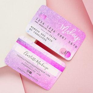 Kredit-kort, rosa lila glitter marble monogram visitkort