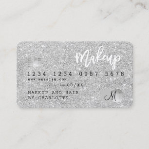 Kredit-kort silver glitter makeup-hårremsmonogram visitkort