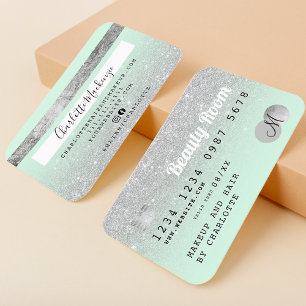 Kredit-kort silver glitter skönhetsmynning i visitkort