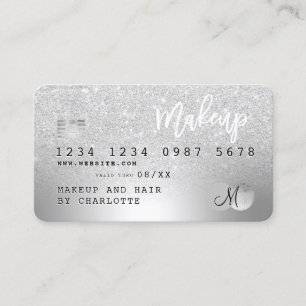 Kredit-kort silver metallisk glitter hårmonogram visitkort
