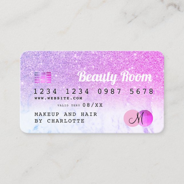Kredit kort skönhet rosa glitter marble monogram (Framsida)