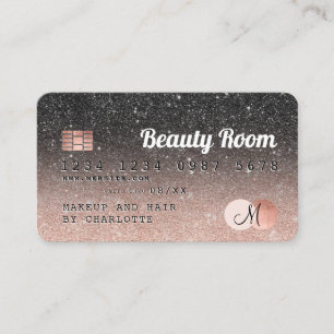 Kredit-kort, svart glitter-monogram ro guld visitkort