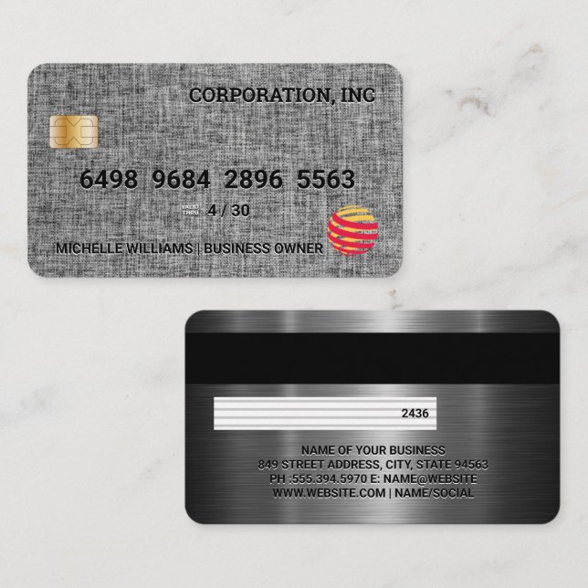 Kreditkort | Linen Fabric | Metallisk Visitkort (Fram/baksida)