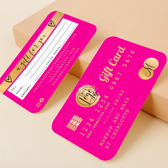 Kreditkort neon rosa guld folie presentkort visitkort (Credit card neon pink gold foil gift card neon pink)