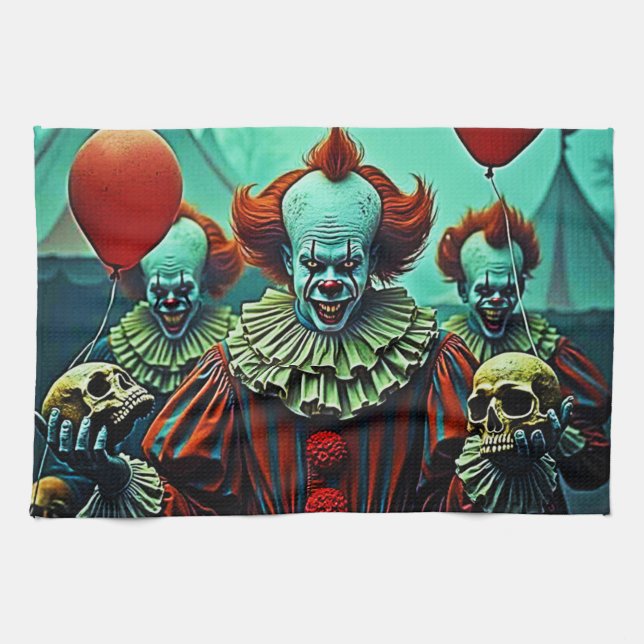Kreepy Clown Horror Scene Design Kökshandduk (Horisontell)