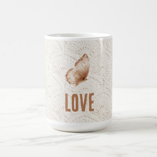 Krem Brun Boho Bohemsk Fjäril Kaffemugg (Center)
