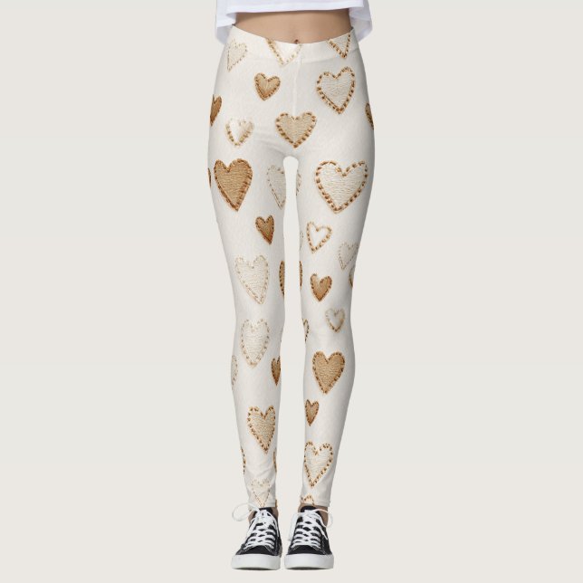 Krem Kakaobrun Hjärta Leggings (Framsida)