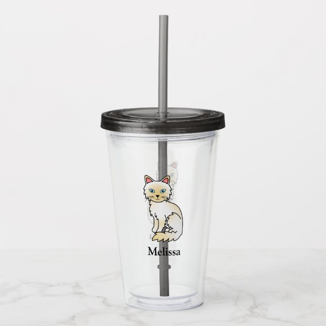 Kremfärgad Birman / Ragdoll Katt Med Anpassat Namn Take Away Mugg (Framsida)