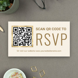 Kremgul guld folie QR-kod RSVP Bröllopswebbplats Tilläggskort