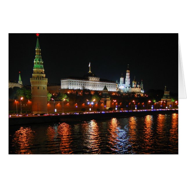 Kremlin Ljus Reflection off Moskva River, Moskva OBS Kort (Framsidan Horizontal)