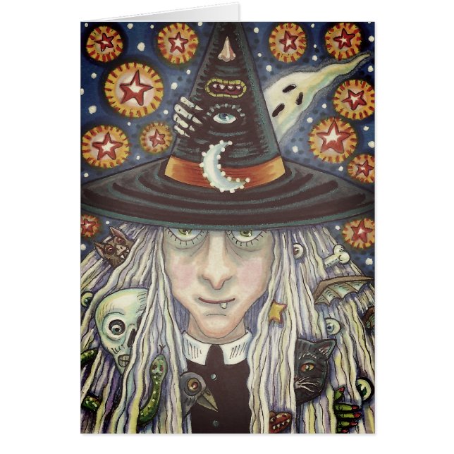 KREPY WITCH, EVIL ÖGA, GOTH GREETARD CARD Blank OBS Kort (Framsidan)