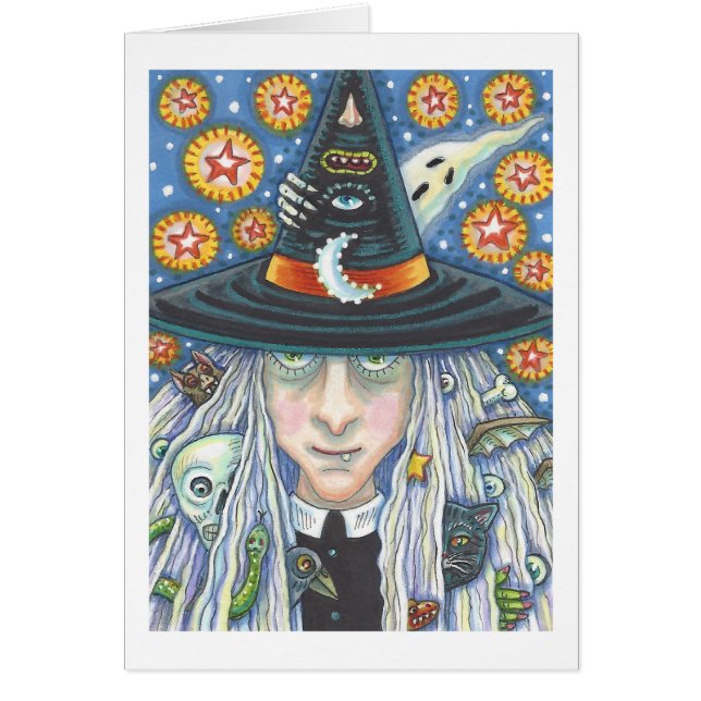 KREPY WITCH, EVIL ÖGA, GOTH GREETARD CARD Blank OBS Kort (Framsidan)