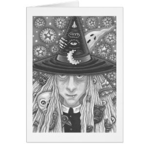 KREPY WITCH, EVIL ÖGA, GOTH GREETARD CARD Blank OBS Kort