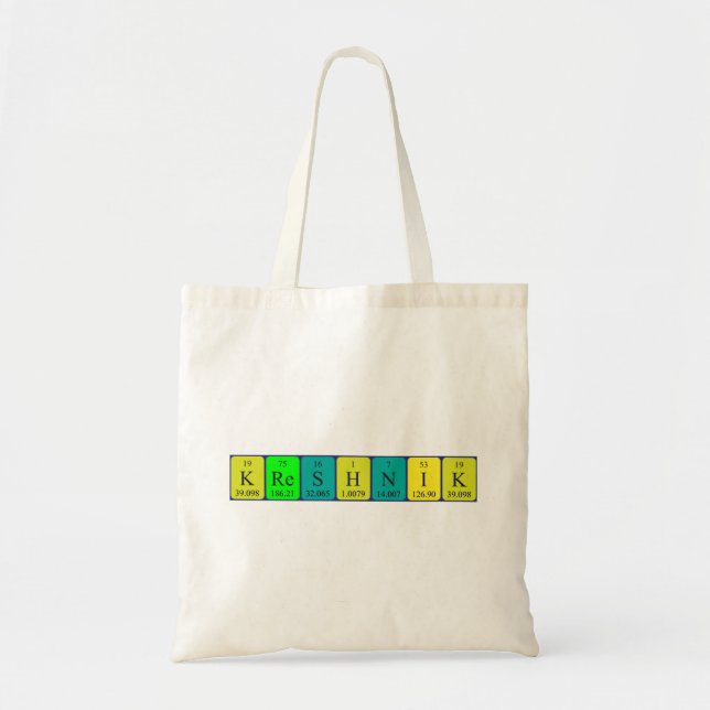 Kreshnik, periodisk bord namn tote bag tygkasse (Framsidan)