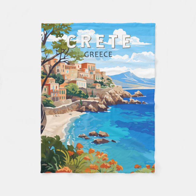 Kreta grekiska Vintagen Travel Art Fleecefilt (Framsidan)
