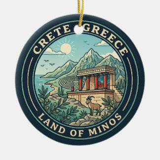 Kreta Grekland Illustration Resa Konst Märke Julgransprydnad Keramik