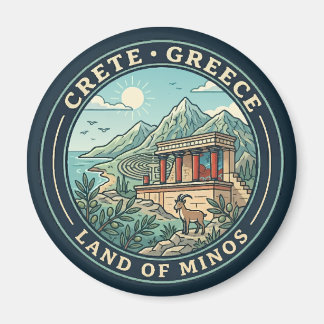 Kreta Grekland Illustration Resa Konst Märke Magnet