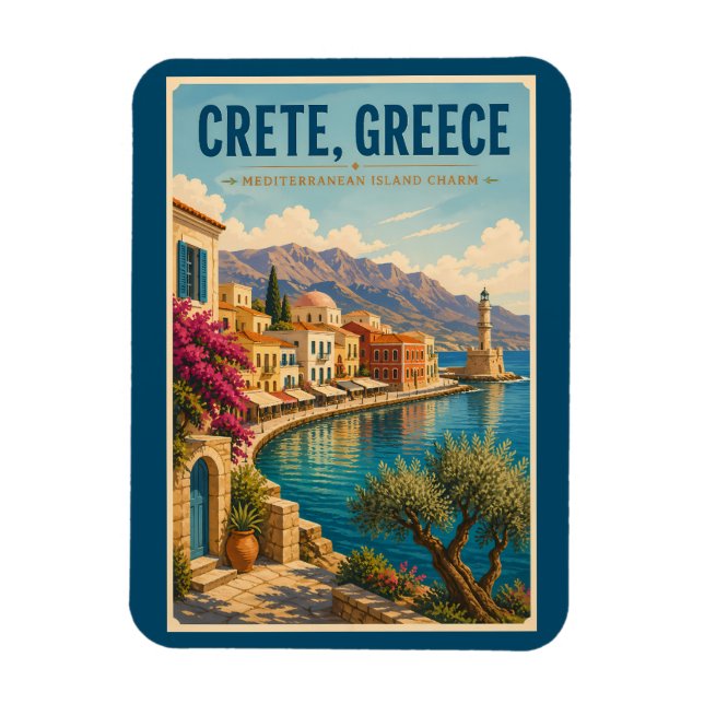 Kreta Grekland Illustration Resa Konst Vintage Magnet (Vertikal)