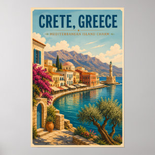 Kreta Grekland Illustration Resa Konst Vintage Poster