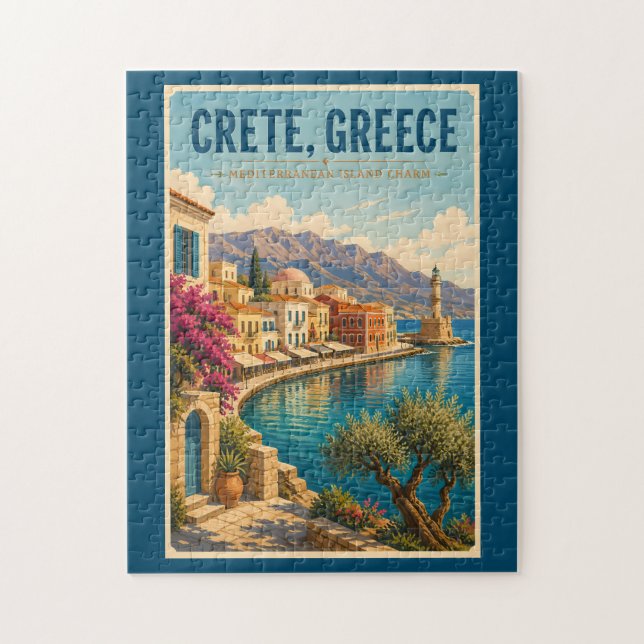 Kreta Grekland Illustration Resa Konst Vintage Pussel (Vertikal)