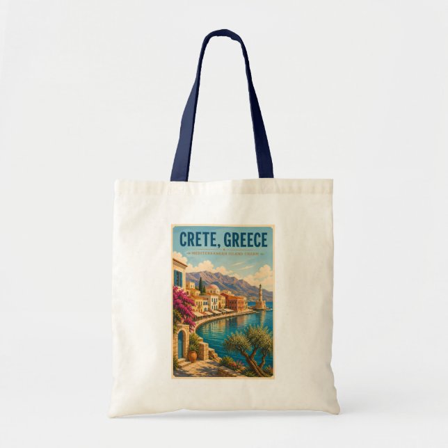 Kreta Grekland Illustration Resa Konst Vintage Tygkasse (Framsidan)