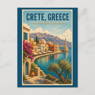 Kreta Grekland Illustration Resa Konst Vintage Vykort