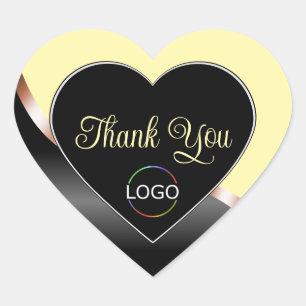 Kreta och svarta Vågigt Ro Guld med Logotyp Tack Hjärtformat Klistermärke