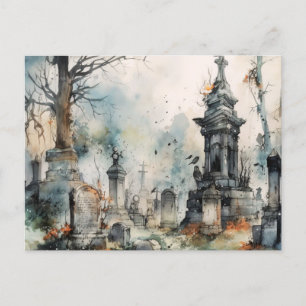 Kreta och vackra Grått Cemetery Halloween Helg Vykort