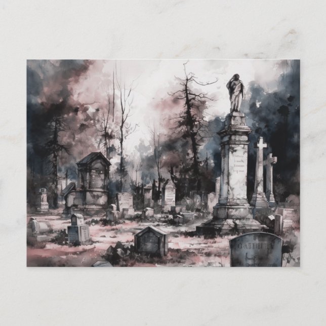Kreta och vackra Grått Cemetery Halloween Helg Vykort (Framsida)