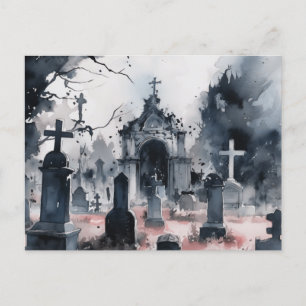 Kreta och vackra Grått Cemetery Halloween Helg Vykort