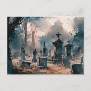 Kreta och vackra Grått Cemetery Halloween Helg Vykort
