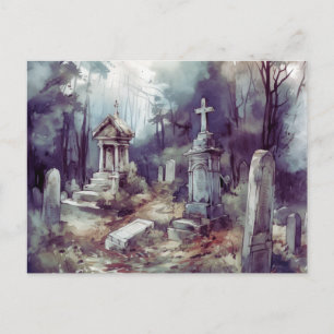 Kreta och vackra Grått Cemetery Halloween Helg Vykort