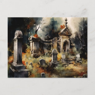 Kreta och vackra Grått Cemetery Halloween Helg Vykort
