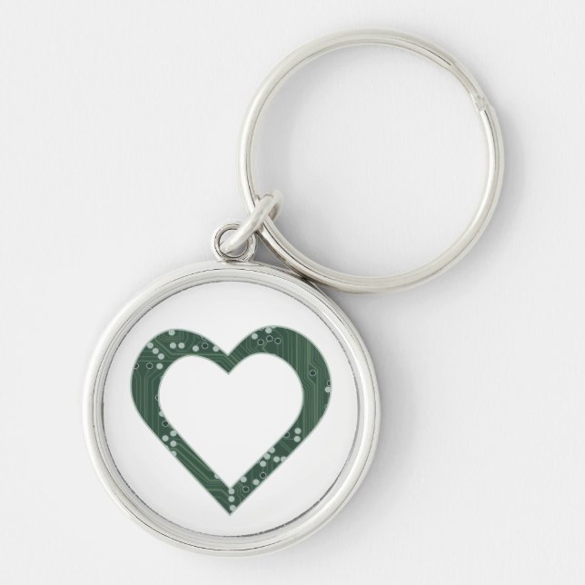 Kretskort Heart Rund Silverfärgad Nyckelring (Framsidan)