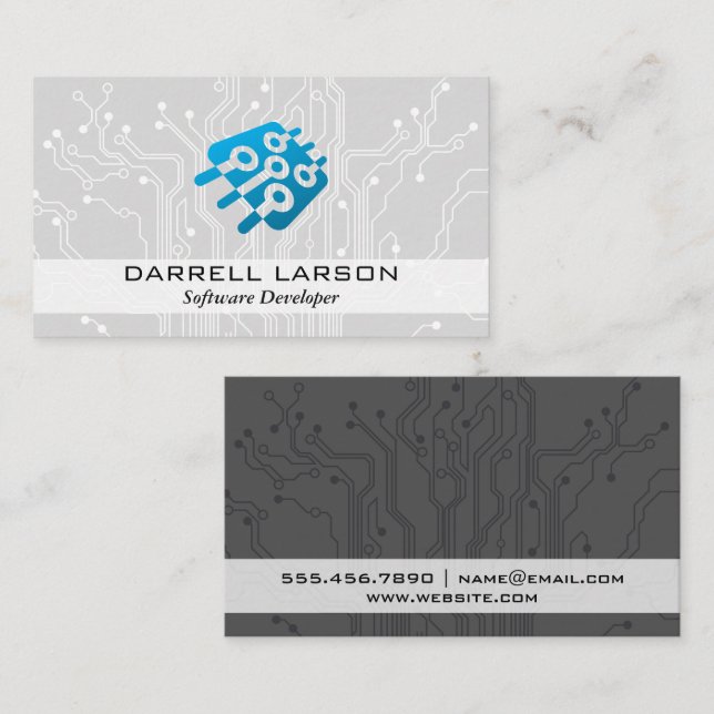 Kretskort | Logotyp för mikrochip-teknik Visitkort (Fram/baksida)
