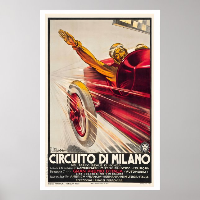 Kretsloppsaffisch för Vintage Racing i Milano Poster (Framsidan)