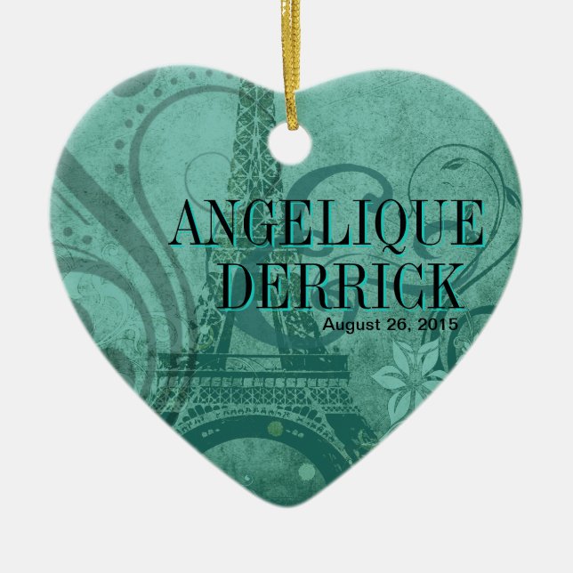 Kricka för Fleur de Paris Eiffel tornbröllop Julgransprydnad Keramik (Framsidan)