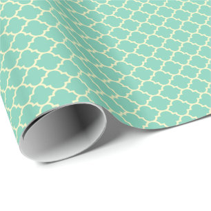Kricka-Grönt och beige Quatrefoil mönster Presentpapper