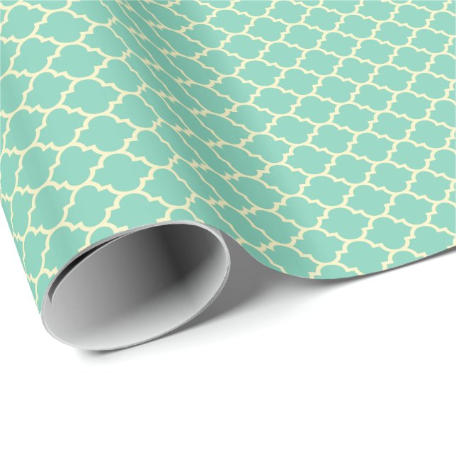 Kricka-Grönt och beige Quatrefoil mönster Presentpapper (Rullad Hörn)