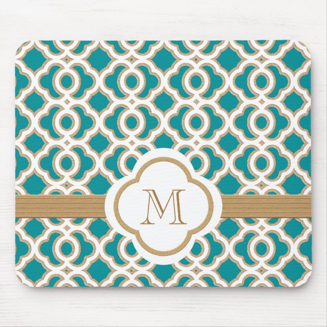 Kricka och guld- marockanskt Monogrammed Musmatta (Framsidan)