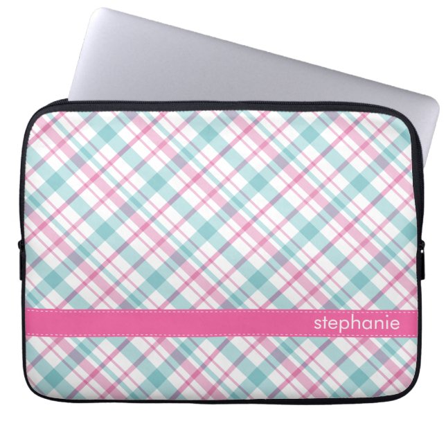 Kricka och rosaplädmönster laptop sleeve (Framsidan)