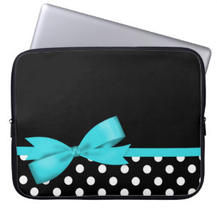 Krickablått bugar svartvit polka dots laptop fodral