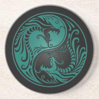 Krickablått och svart Yin Yang drakar Underlägg