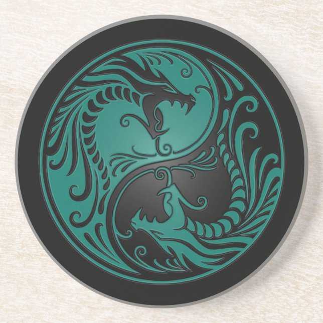 Krickablått och svart Yin Yang drakar Underlägg (Framsidan)
