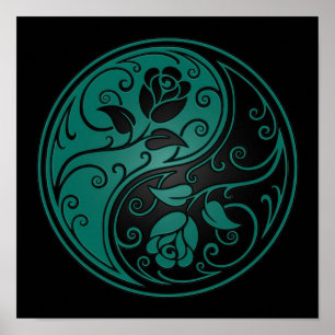 Krickablått och svart Yin Yang ro Poster